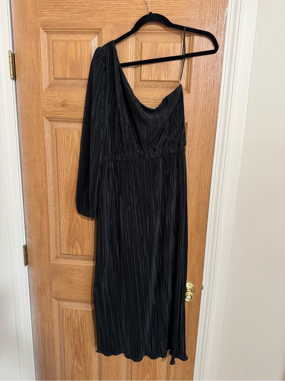 Petal and Pup One-Shoulder Black Pleated Midi Dress - Picture 9 of 10